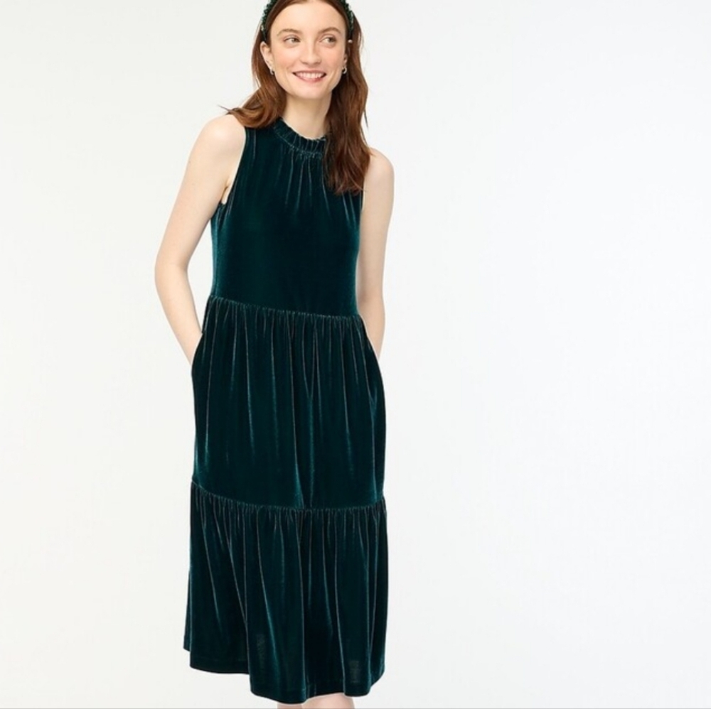 J. Crew Dark Green Velvet Sleeveless Midi Dress